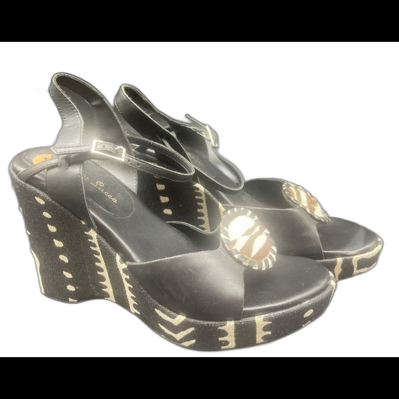 Diego Di Lucca Womens Black Platform Wedge Sandals Sz 7 - Picture 1 of 4